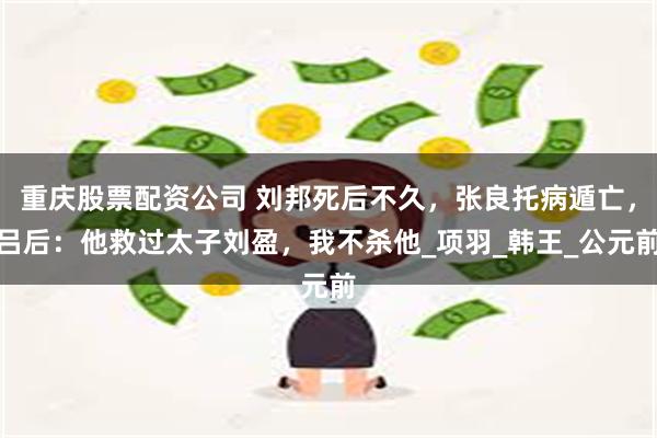 重庆股票配资公司 刘邦死后不久，张良托病遁亡，吕后：他救过太子刘盈，我不杀他_项羽_韩王_公元前